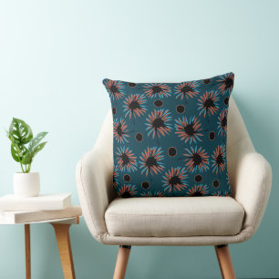 Mazipoodles Bold Daisies - Dark Teal Black Coral Cushion