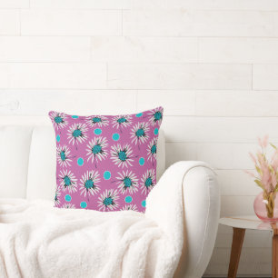 Mazipoodles Bold Daisies - Dusty Pink Turquoise Cushion