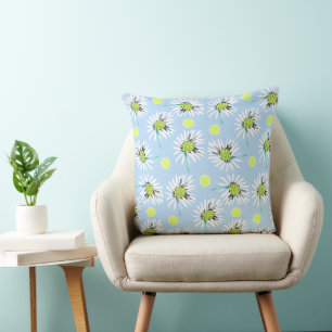 Mazipoodles Bold Daisies - Pastel Blue Lime Green Cushion