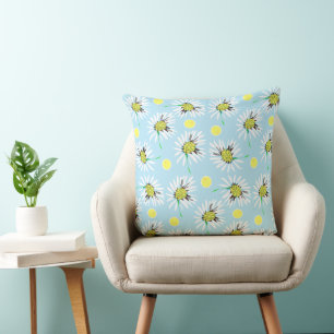 Mazipoodles Bold Daisies - Pastel Blue Yellow Cushion