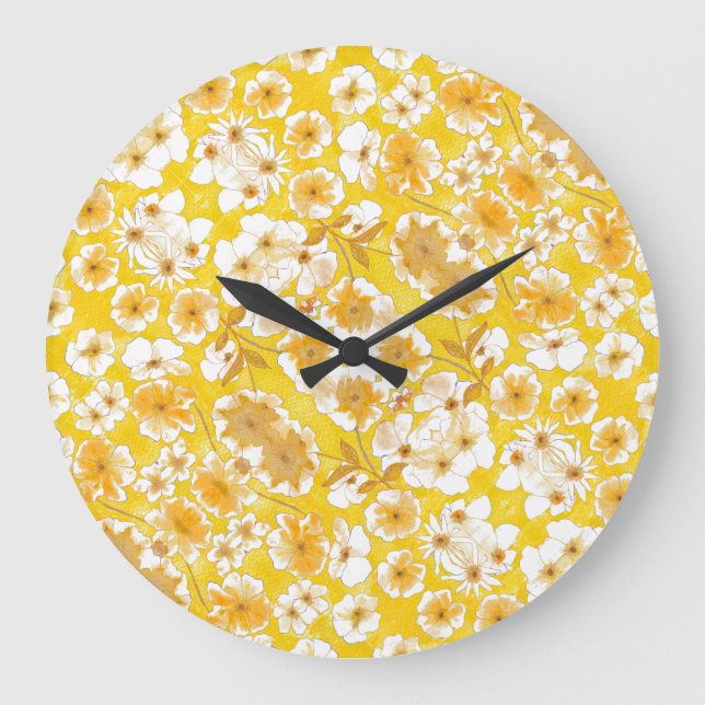 Mazipoodles Botanical Garden - Butterscotch Yellow Large Clock (Front)