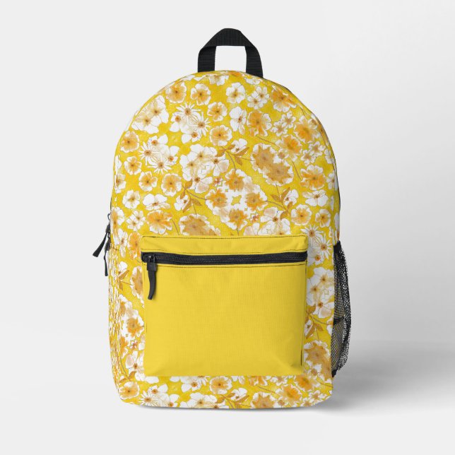 Mazipoodles Botanical Garden - Butterscotch Yellow Printed Backpack (Front)