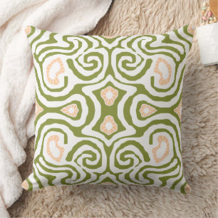 Mazipoodles Crazy Maze - Olive White Peach Cushion
