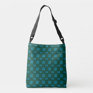 Mazipoodles Dusty Blue Hearts On Dark Green Crossbody Bag