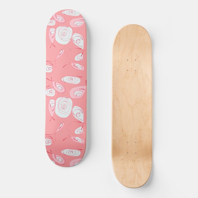 Mazipoodles Fish Roses Blush Pink White Skateboard (Front)