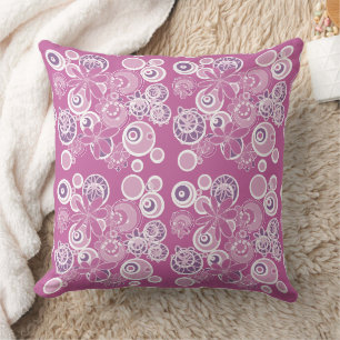 Mazipoodles Floral Bubbles Dusty Pink White Purple Cushion