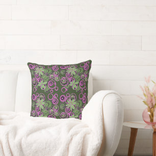 Mazipoodles Floral Bubbles - Fuchsia Pink Green Cushion