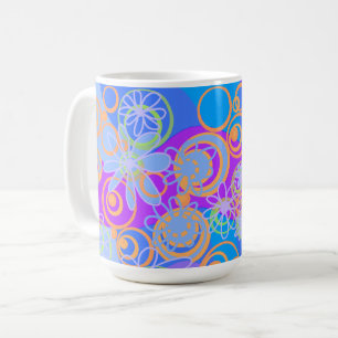 Mazipoodles Floral Bubbles Multi Blue Orange Blue Coffee Mug