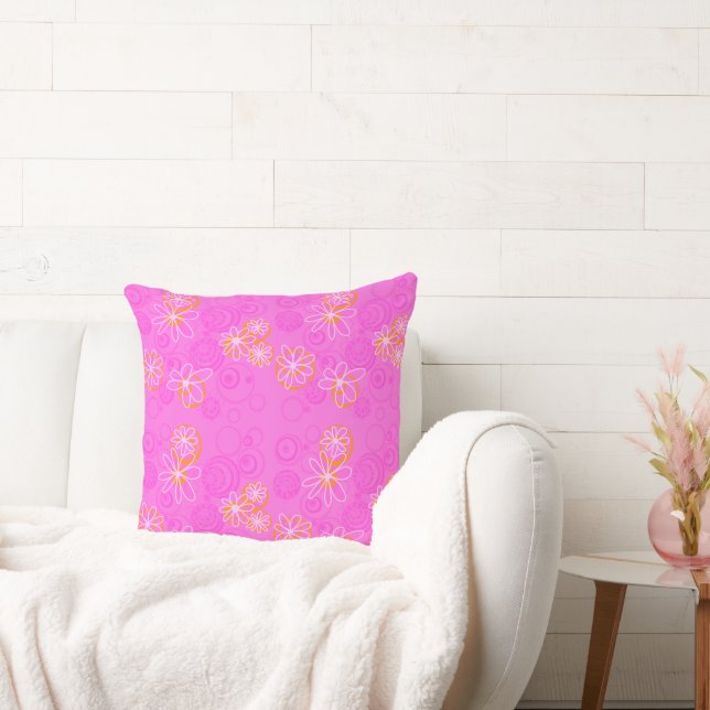 Mazipoodles Floral Bubbles - Pink Orange Cushion (Couch)
