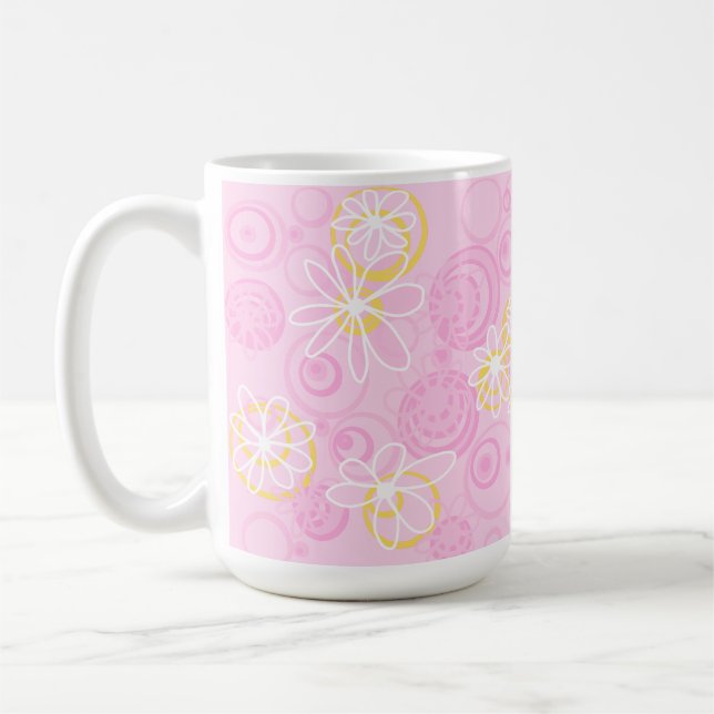 Mazipoodles Floral Bubbles - Pink Yellow White Coffee Mug (Left)