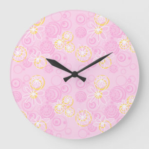 Mazipoodles Floral Bubbles - Pink Yellow White Large Clock