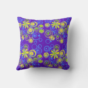 Mazipoodles Floral Bubbles Purple Blue Lemon Lime Cushion
