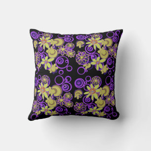 Mazipoodles Floral Bubbles - Purple Olive Black Cushion