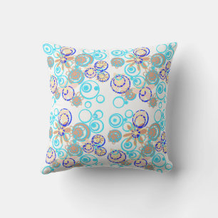 Mazipoodles Floral Bubbles - White Blue Brown Cushion