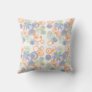 Mazipoodles Floral Bubbles - White Orange Blue Cushion