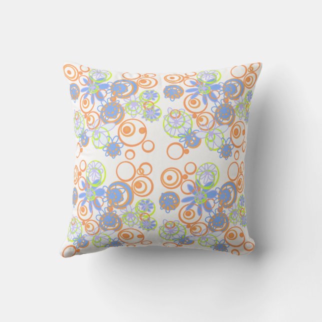 Mazipoodles Floral Bubbles - White Orange Blue Cushion (Back)