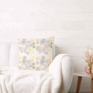 Mazipoodles Floral Bubbles White Peach Periwinkle Cushion