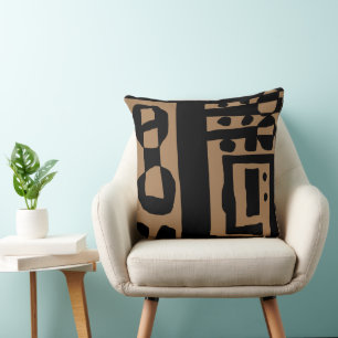 Mazipoodles Floral Decal Ethnic Print Black Brown Cushion