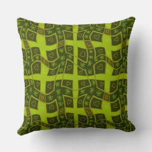 Mazipoodles Floral Love Hearts Check - Green Olive Cushion