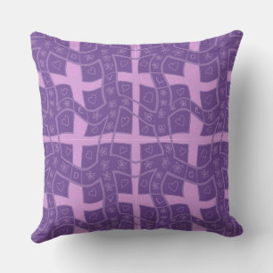 Mazipoodles Floral Love Hearts Check Mauve Purple Cushion
