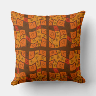 Mazipoodles Floral Love Hearts Check Orange Brown  Cushion