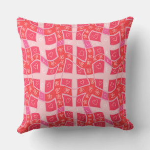 Mazipoodles Floral Love Hearts Check - Red  Cushion