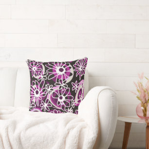 Mazipoodles Love Flowers - Black Purple White Cushion