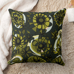 Mazipoodles Love Flowers - Green Olive Black Cushion