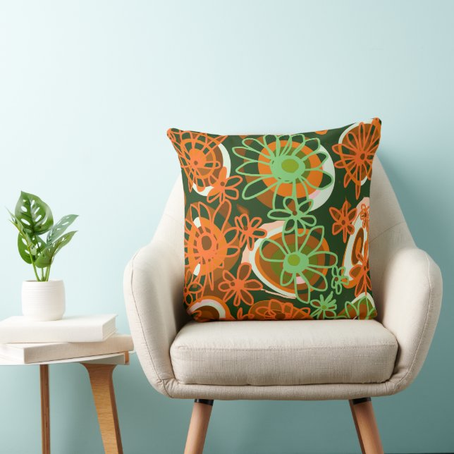 Mazipoodles Love Flowers - Green Orange Cushion (Chair)