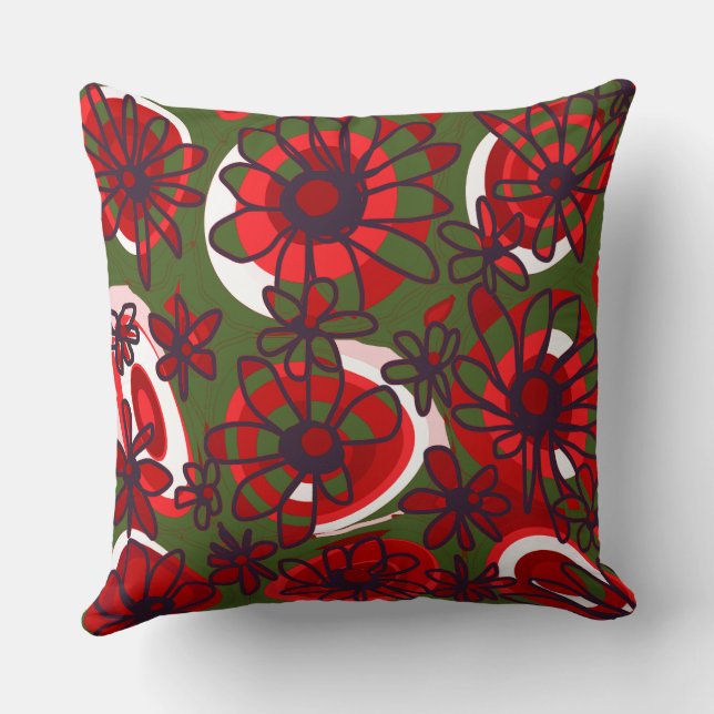 Mazipoodles Love Flowers - Green Red Black White  Cushion (Back)
