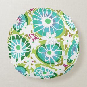 Mazipoodles Love Flowers - Green Teal Purple White Round Cushion