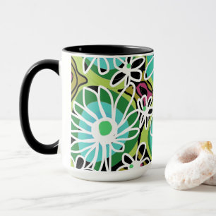 Mazipoodles Love Flowers - Green Teal White Black Mug