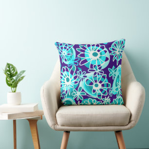 Mazipoodles Love Flowers - Indigo Dusty Teal White Cushion