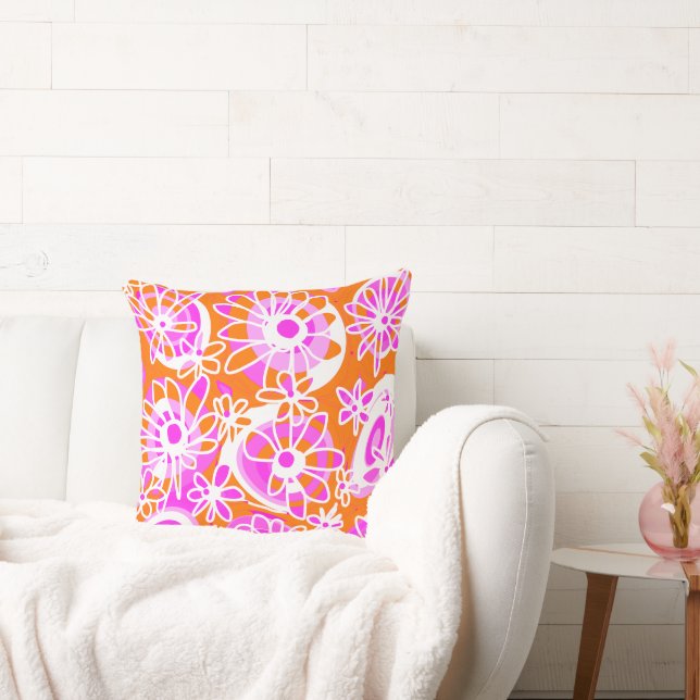 Mazipoodles Love Flowers - Orange Pink White Cushion (Couch)