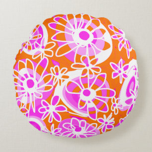 Mazipoodles Love Flowers - Orange Pink White Round Cushion