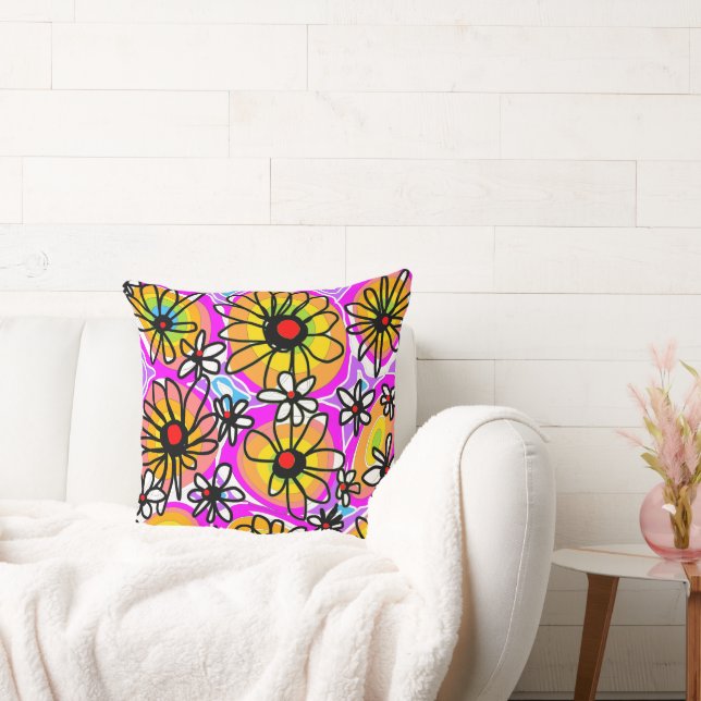 Mazipoodles Love Flowers - Rainbow Black Cushion (Couch)