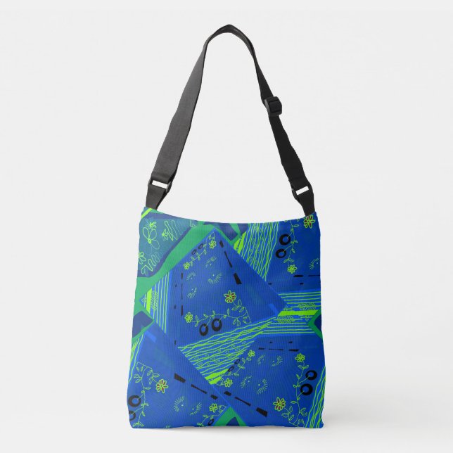 Mazipoodles Origami Chintz (L) Blue Green  Crossbody Bag (Front)