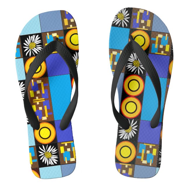 Mazipoodles Patchwork Quilt 3 Blue Flip Flops (Footbed)