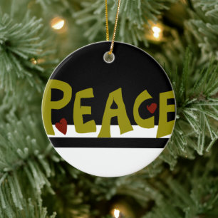 MAZIPOODLES Peace Olive Green Ceramic Tree Decoration