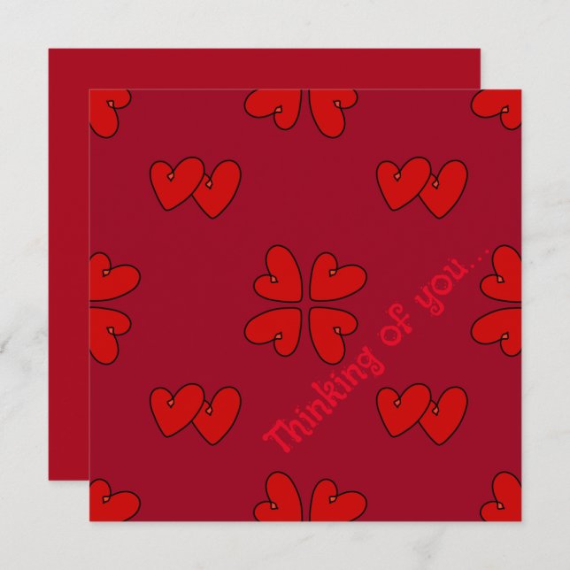 Mazipoodles Red Hearts On Red Thinking Of You Card (Front/Back)