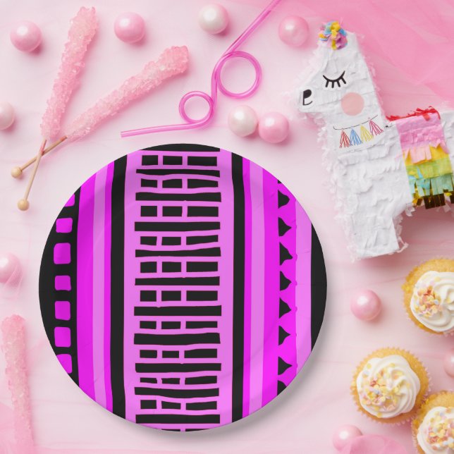 MAZIPOODLES Striped Ribbed Knitting Pattern 001 B  Paper Plate (Party)