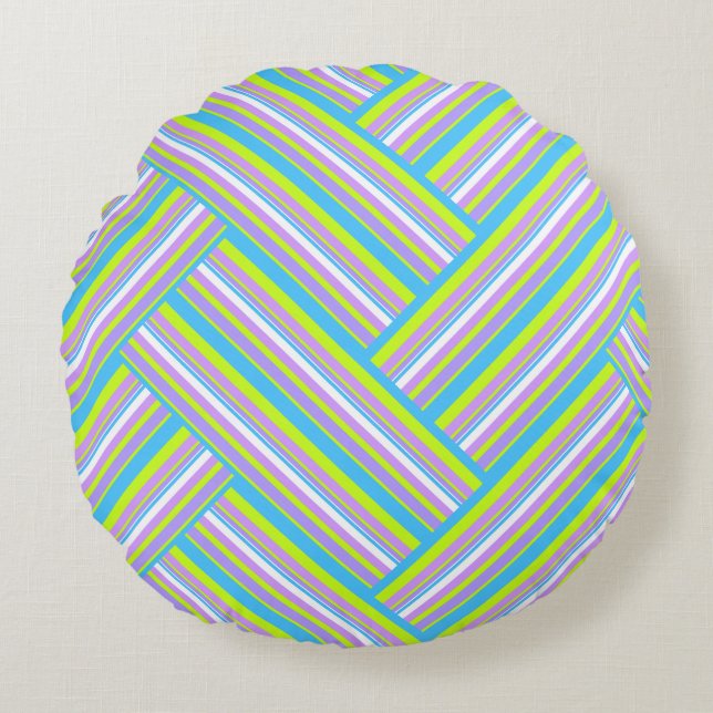 MAZIPOODLES Stripes Spaghetti 54 Herringbone  Round Cushion (Front)