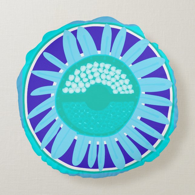 Mazipoodles Sunflower Sunshine: Blue 5 Round Cushion (Back)