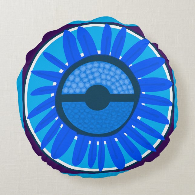 Mazipoodles Sunflower Sunshine: Blue 6 Round Cushion (Back)