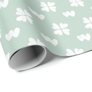 Mazipoodles White Hearts On Dusty Mint Green Wrapping Paper