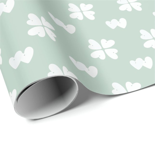 Mazipoodles White Hearts On Dusty Mint Green Wrapping Paper (Roll Corner)