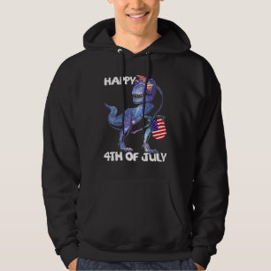 Mb35 Happy 4th July T-Rex Dinosaur Baby Toddler Bo Hoodie