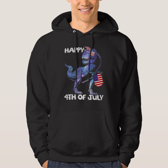 Mb35 Happy 4th July T-Rex Dinosaur Baby Toddler Bo Hoodie (Front)