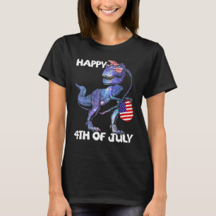 Mb35 Happy 4th July T-Rex Dinosaur Baby Toddler Bo T-Shirt