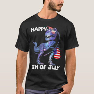 Mb35 Happy 4th July T-Rex Dinosaur Baby Toddler Bo T-Shirt